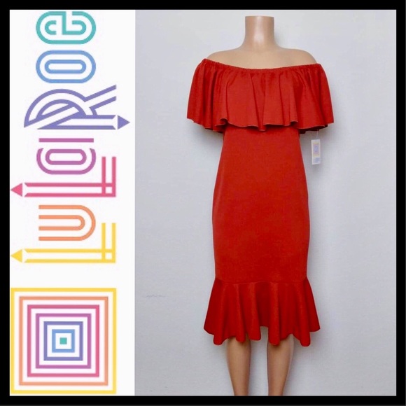 LuLaRoe Cici Mermaid Dress Medium Burnt Orange LLR - Picture 2 of 8